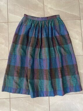 Vintage Liz Claiborne Wool Purple and Teal Geometric Pattern A line Midi Skirt